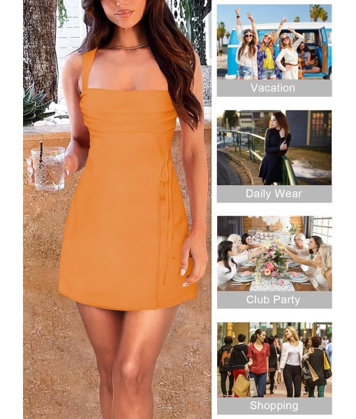 Women's Sexy Ruched Mesh Midi Short Dresses for Women Square Neck Fitted Elegant Club Party Cocktail Dress