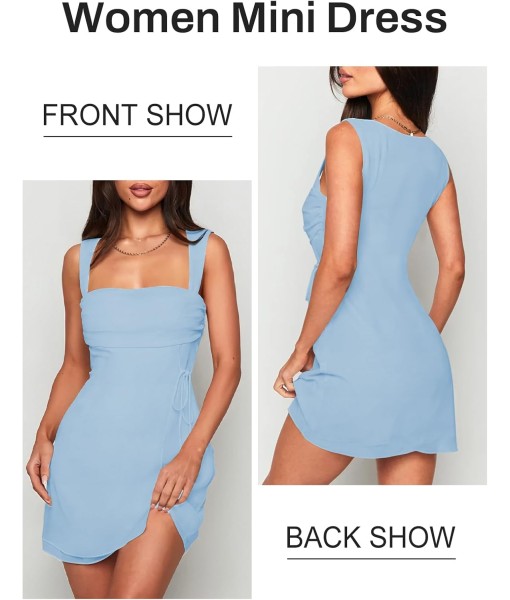 Women's Sexy Ruched Mesh Midi Short Dresses for Women Square Neck Fitted Elegant Club Party Cocktail Dress