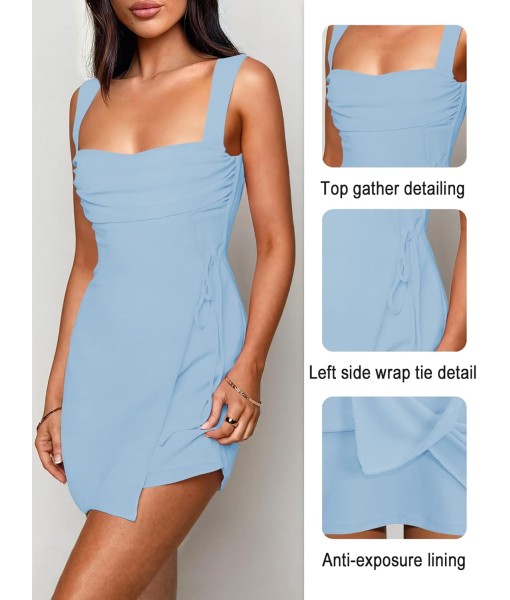 Women's Sexy Ruched Mesh Midi Short Dresses for Women Square Neck Fitted Elegant Club Party Cocktail Dress