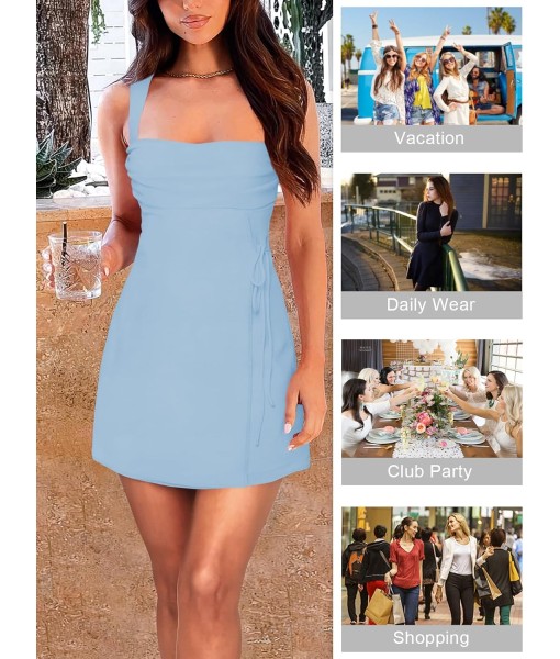 Women's Sexy Ruched Mesh Midi Short Dresses for Women Square Neck Fitted Elegant Club Party Cocktail Dress