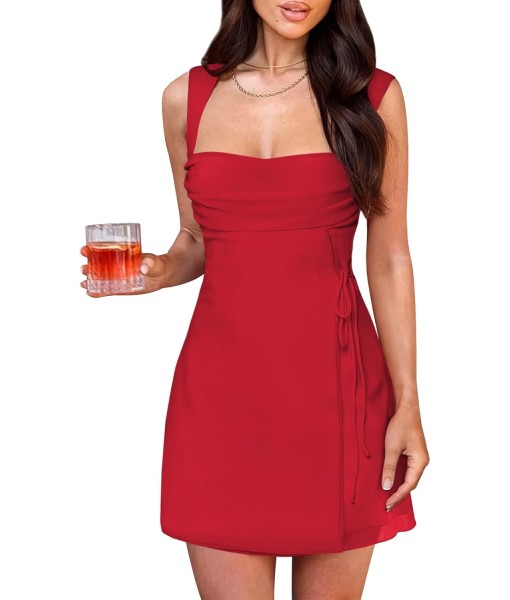 Women's Sexy Ruched Mesh Midi Short Dresses for Women Square Neck Fitted Elegant Club Party Cocktail Dress