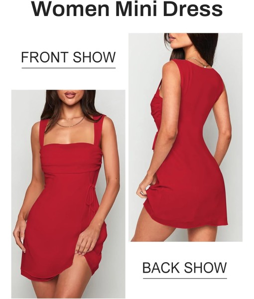 Women's Sexy Ruched Mesh Midi Short Dresses for Women Square Neck Fitted Elegant Club Party Cocktail Dress
