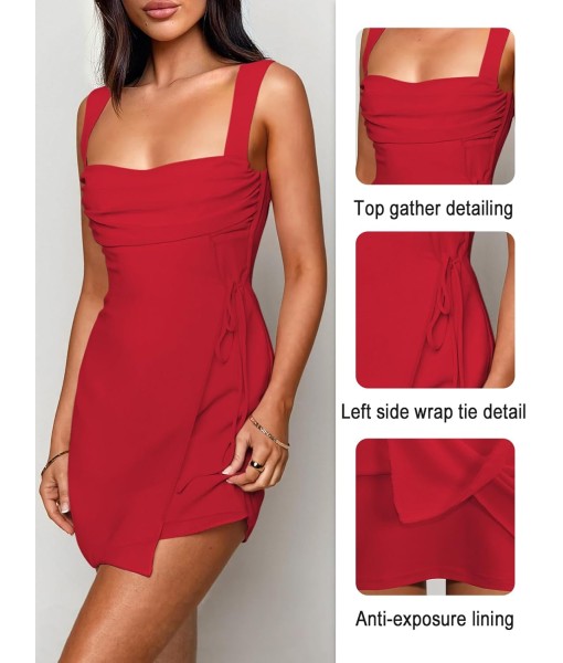 Women's Sexy Ruched Mesh Midi Short Dresses for Women Square Neck Fitted Elegant Club Party Cocktail Dress