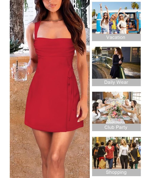 Women's Sexy Ruched Mesh Midi Short Dresses for Women Square Neck Fitted Elegant Club Party Cocktail Dress