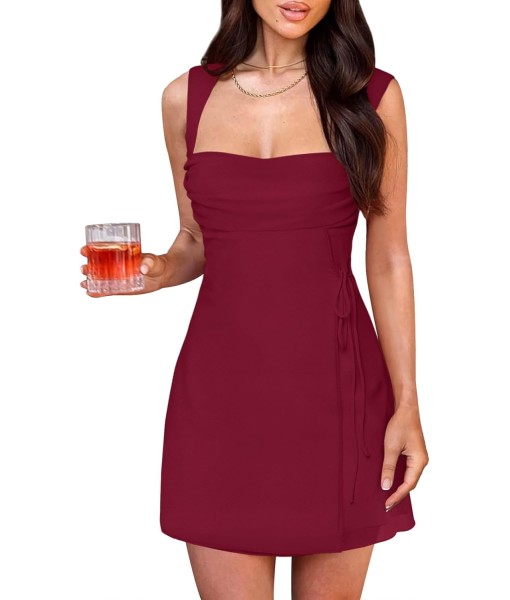 Women's Sexy Ruched Mesh Midi Short Dresses for Women Square Neck Fitted Elegant Club Party Cocktail Dress
