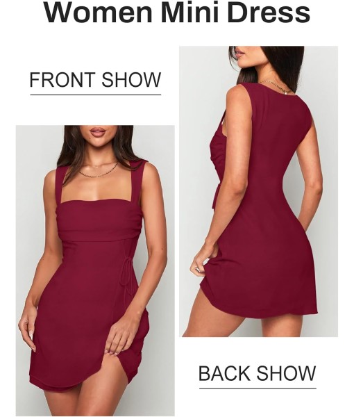 Women's Sexy Ruched Mesh Midi Short Dresses for Women Square Neck Fitted Elegant Club Party Cocktail Dress