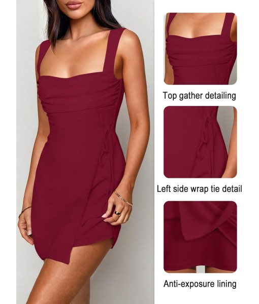Women's Sexy Ruched Mesh Midi Short Dresses for Women Square Neck Fitted Elegant Club Party Cocktail Dress