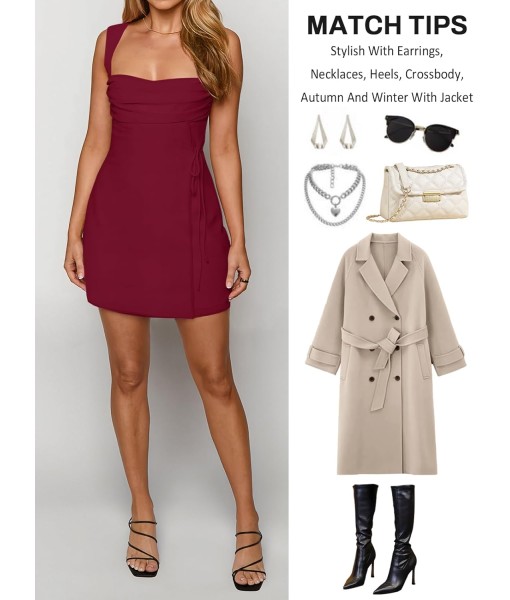 Women's Sexy Ruched Mesh Midi Short Dresses for Women Square Neck Fitted Elegant Club Party Cocktail Dress