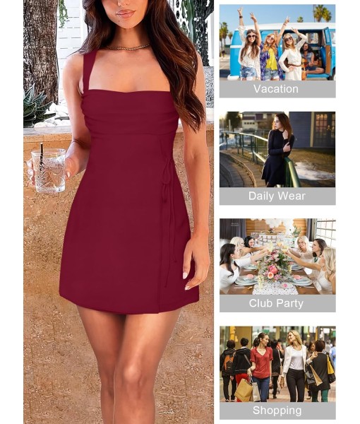 Women's Sexy Ruched Mesh Midi Short Dresses for Women Square Neck Fitted Elegant Club Party Cocktail Dress
