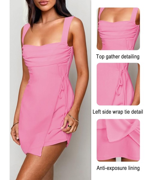 Women's Sexy Ruched Mesh Midi Short Dresses for Women Square Neck Fitted Elegant Club Party Cocktail Dress