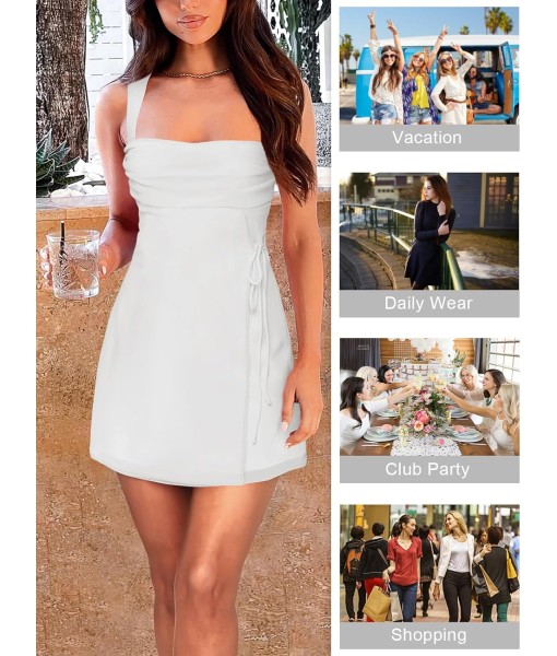 Women's Sexy Ruched Mesh Midi Short Dresses for Women Square Neck Fitted Elegant Club Party Cocktail Dress