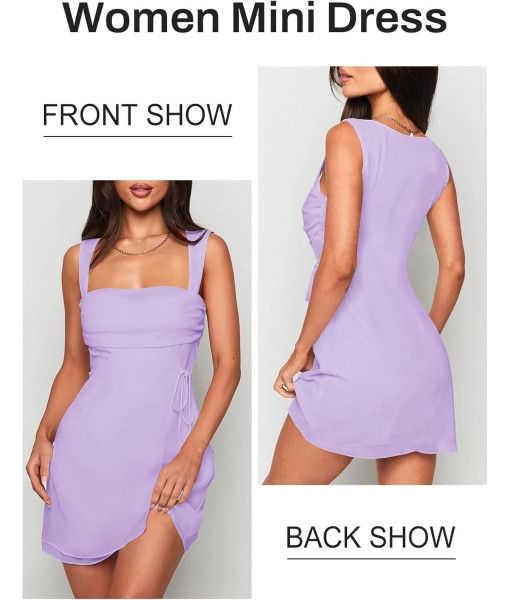 Women's Sexy Ruched Mesh Midi Short Dresses for Women Square Neck Fitted Elegant Club Party Cocktail Dress