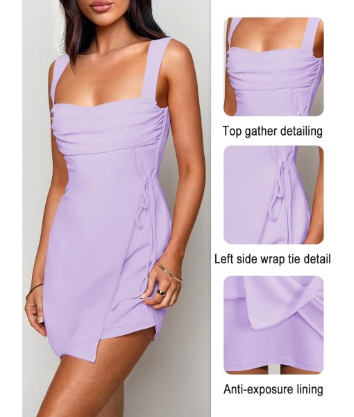 Women's Sexy Ruched Mesh Midi Short Dresses for Women Square Neck Fitted Elegant Club Party Cocktail Dress