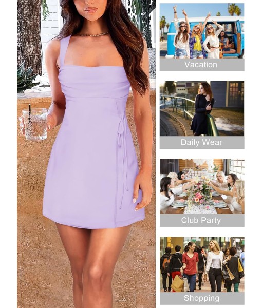 Women's Sexy Ruched Mesh Midi Short Dresses for Women Square Neck Fitted Elegant Club Party Cocktail Dress