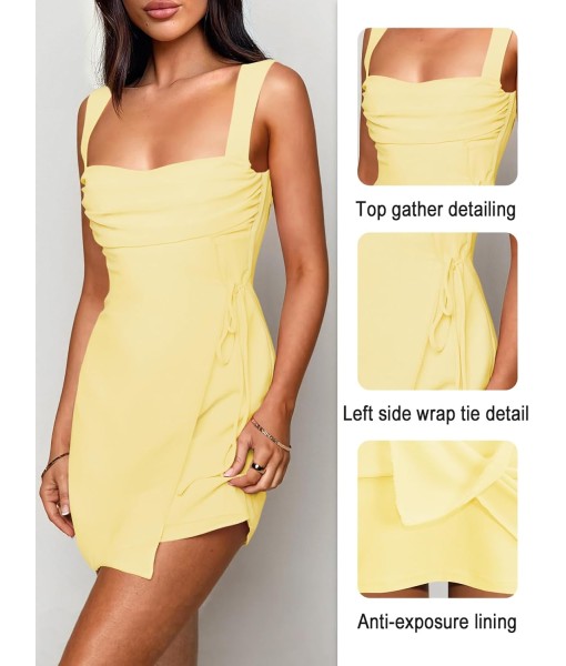 Women's Sexy Ruched Mesh Midi Short Dresses for Women Square Neck Fitted Elegant Club Party Cocktail Dress