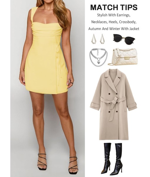 Women's Sexy Ruched Mesh Midi Short Dresses for Women Square Neck Fitted Elegant Club Party Cocktail Dress