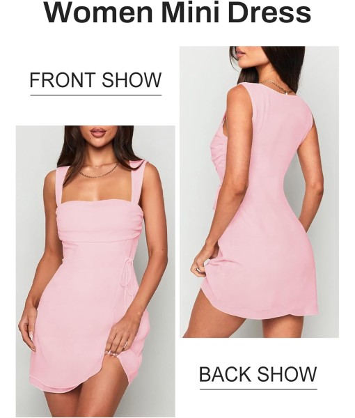 Women's Sexy Ruched Mesh Midi Short Dresses for Women Square Neck Fitted Elegant Club Party Cocktail Dress