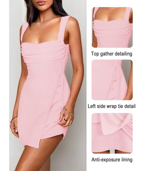 Women's Sexy Ruched Mesh Midi Short Dresses for Women Square Neck Fitted Elegant Club Party Cocktail Dress