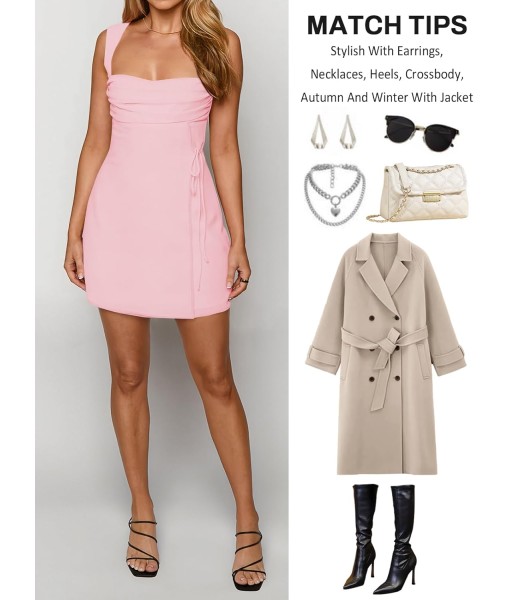 Women's Sexy Ruched Mesh Midi Short Dresses for Women Square Neck Fitted Elegant Club Party Cocktail Dress