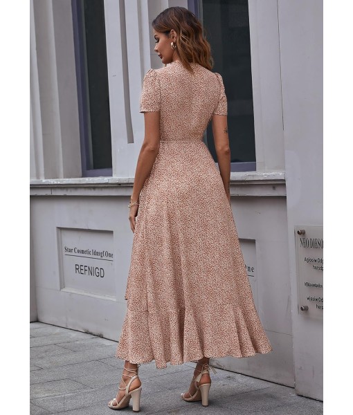 PRETTYGARDEN Women's Summer Maxi Dress Casual Wrap Floral Boho Short Sleeve V Neck Split Ruffle Beach Long Dresses