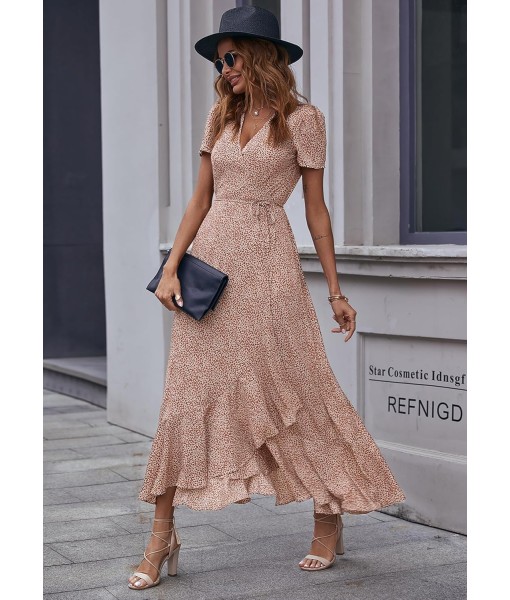 PRETTYGARDEN Women's Summer Maxi Dress Casual Wrap Floral Boho Short Sleeve V Neck Split Ruffle Beach Long Dresses