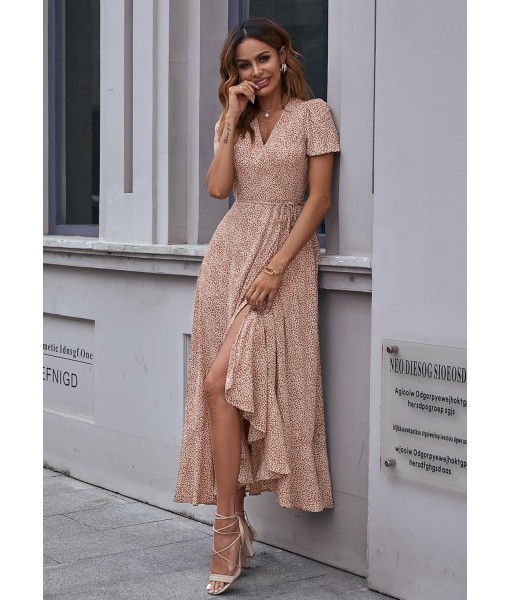 PRETTYGARDEN Women's Summer Maxi Dress Casual Wrap Floral Boho Short Sleeve V Neck Split Ruffle Beach Long Dresses