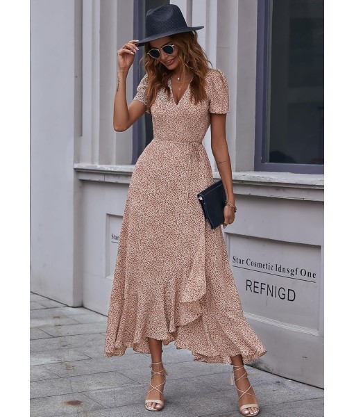 PRETTYGARDEN Women's Summer Maxi Dress Casual Wrap Floral Boho Short Sleeve V Neck Split Ruffle Beach Long Dresses