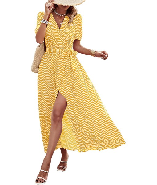 PRETTYGARDEN Women's Summer Maxi Dress Casual Wrap Floral Boho Short Sleeve V Neck Split Ruffle Beach Long Dresses