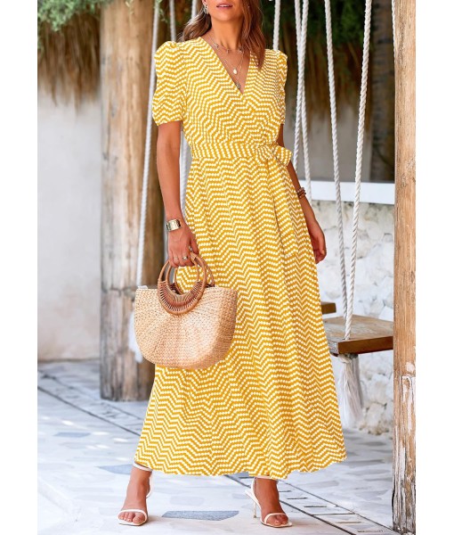 PRETTYGARDEN Women's Summer Maxi Dress Casual Wrap Floral Boho Short Sleeve V Neck Split Ruffle Beach Long Dresses