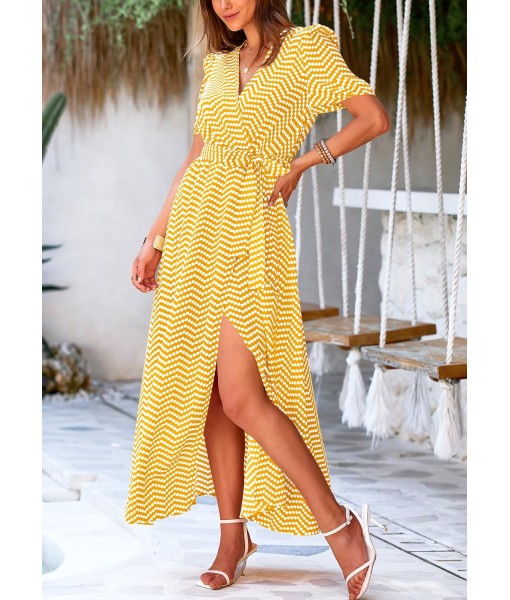 PRETTYGARDEN Women's Summer Maxi Dress Casual Wrap Floral Boho Short Sleeve V Neck Split Ruffle Beach Long Dresses