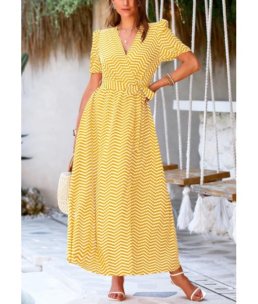 PRETTYGARDEN Women's Summer Maxi Dress Casual Wrap Floral Boho Short Sleeve V Neck Split Ruffle Beach Long Dresses