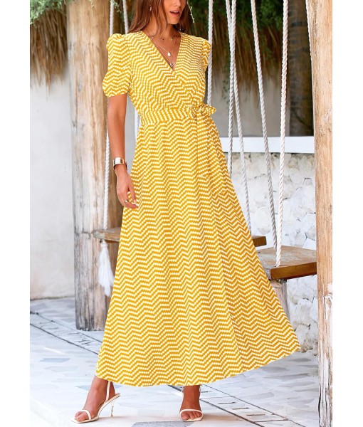 PRETTYGARDEN Women's Summer Maxi Dress Casual Wrap Floral Boho Short Sleeve V Neck Split Ruffle Beach Long Dresses