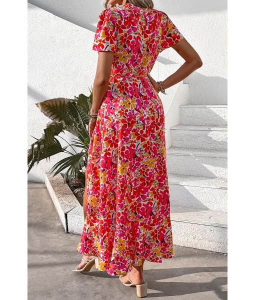 PRETTYGARDEN Women's Summer Maxi Dress Casual Wrap Floral Boho Short Sleeve V Neck Split Ruffle Beach Long Dresses