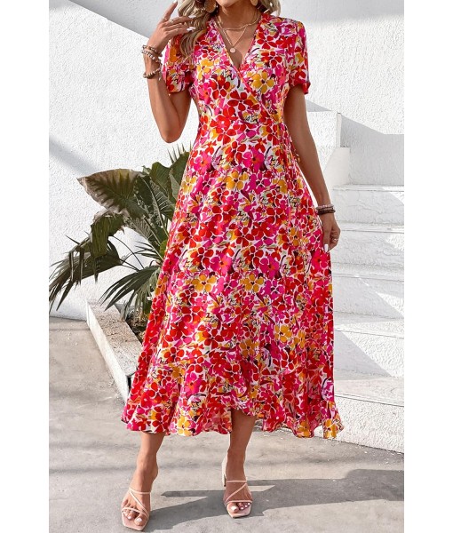 PRETTYGARDEN Women's Summer Maxi Dress Casual Wrap Floral Boho Short Sleeve V Neck Split Ruffle Beach Long Dresses