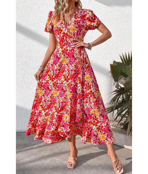 PRETTYGARDEN Women's Summer Maxi Dress Casual Wrap Floral Boho Short Sleeve V Neck Split Ruffle Beach Long Dresses