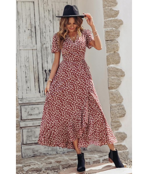 PRETTYGARDEN Women's Summer Maxi Dress Casual Wrap Floral Boho Short Sleeve V Neck Split Ruffle Beach Long Dresses