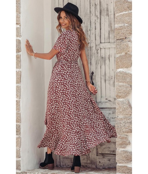 PRETTYGARDEN Women's Summer Maxi Dress Casual Wrap Floral Boho Short Sleeve V Neck Split Ruffle Beach Long Dresses