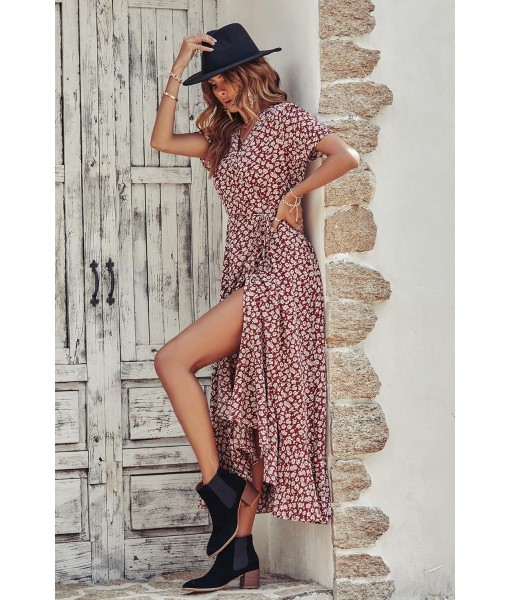 PRETTYGARDEN Women's Summer Maxi Dress Casual Wrap Floral Boho Short Sleeve V Neck Split Ruffle Beach Long Dresses