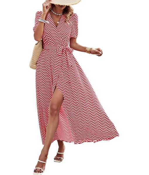 PRETTYGARDEN Women's Summer Maxi Dress Casual Wrap Floral Boho Short Sleeve V Neck Split Ruffle Beach Long Dresses