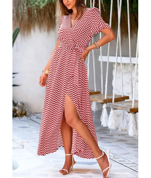 PRETTYGARDEN Women's Summer Maxi Dress Casual Wrap Floral Boho Short Sleeve V Neck Split Ruffle Beach Long Dresses
