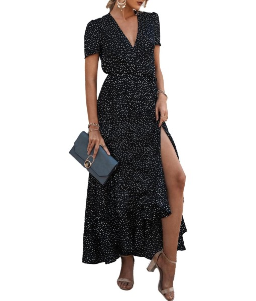 PRETTYGARDEN Women's Summer Maxi Dress Casual Wrap Floral Boho Short Sleeve V Neck Split Ruffle Beach Long Dresses