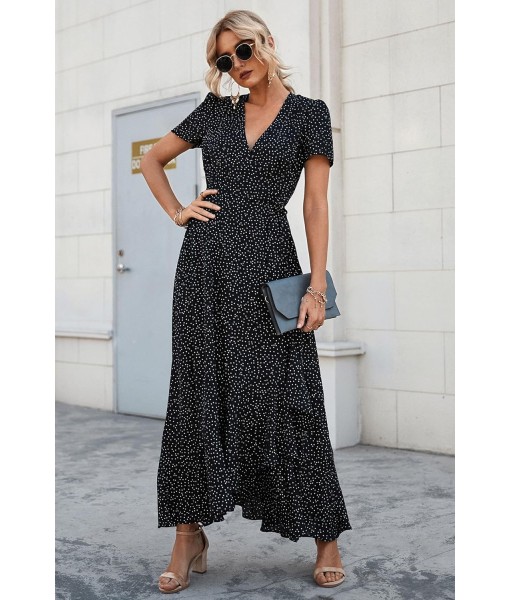 PRETTYGARDEN Women's Summer Maxi Dress Casual Wrap Floral Boho Short Sleeve V Neck Split Ruffle Beach Long Dresses