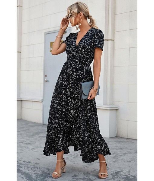 PRETTYGARDEN Women's Summer Maxi Dress Casual Wrap Floral Boho Short Sleeve V Neck Split Ruffle Beach Long Dresses