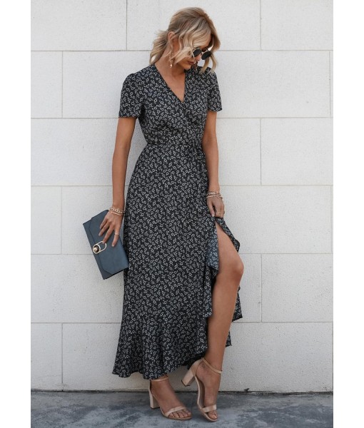 PRETTYGARDEN Women's Summer Maxi Dress Casual Wrap Floral Boho Short Sleeve V Neck Split Ruffle Beach Long Dresses