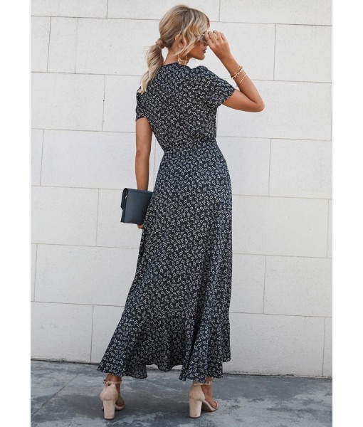 PRETTYGARDEN Women's Summer Maxi Dress Casual Wrap Floral Boho Short Sleeve V Neck Split Ruffle Beach Long Dresses