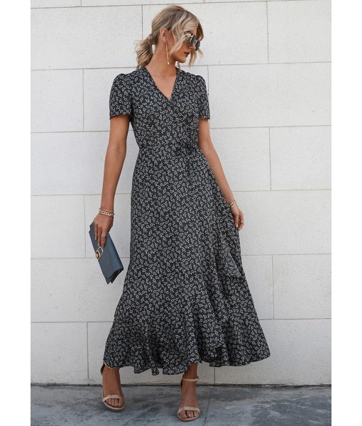 PRETTYGARDEN Women's Summer Maxi Dress Casual Wrap Floral Boho Short Sleeve V Neck Split Ruffle Beach Long Dresses
