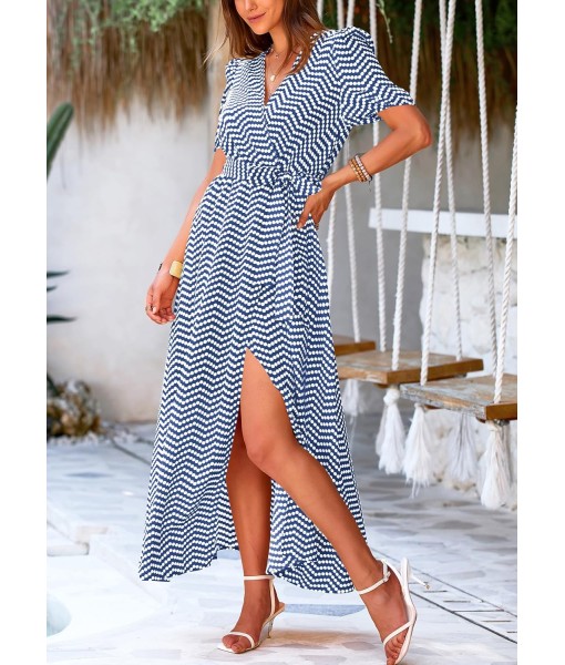 PRETTYGARDEN Women's Summer Maxi Dress Casual Wrap Floral Boho Short Sleeve V Neck Split Ruffle Beach Long Dresses