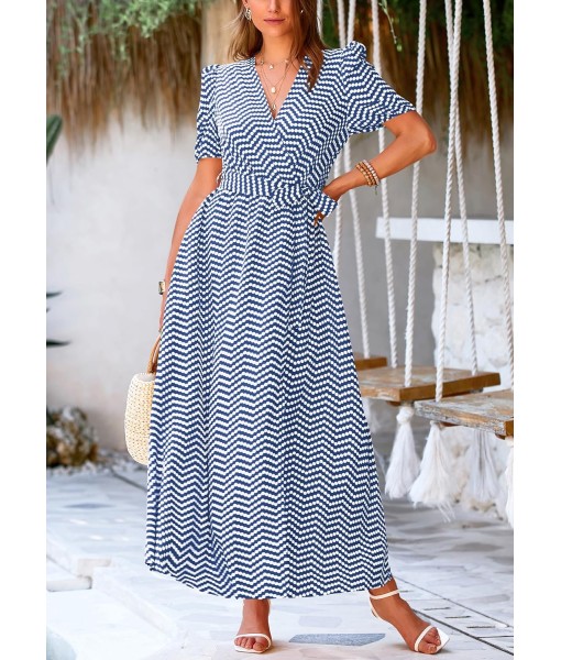 PRETTYGARDEN Women's Summer Maxi Dress Casual Wrap Floral Boho Short Sleeve V Neck Split Ruffle Beach Long Dresses