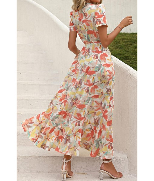 PRETTYGARDEN Women's Summer Maxi Dress Casual Wrap Floral Boho Short Sleeve V Neck Split Ruffle Beach Long Dresses