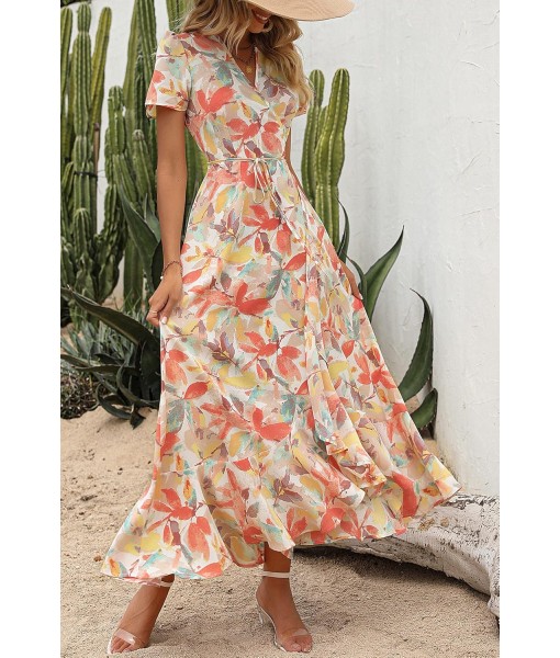 PRETTYGARDEN Women's Summer Maxi Dress Casual Wrap Floral Boho Short Sleeve V Neck Split Ruffle Beach Long Dresses